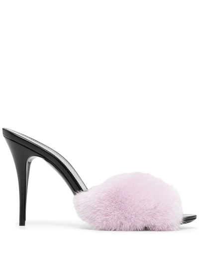 Shop Saint Laurent Trimmed Open Back Sandals In Purple