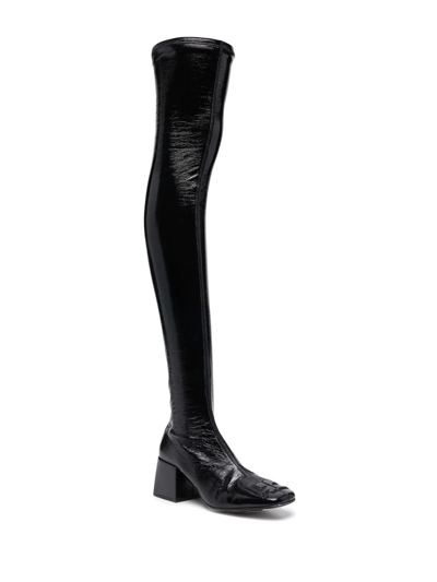 Shop Courrèges Over-the-knee Logo Boots In Black