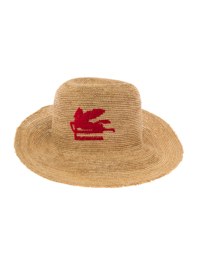 Shop Etro Woman's Beige Raffia Hat With Logo