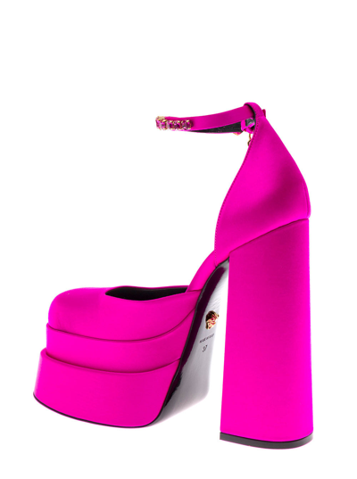 Shop Versace Woman's Mary Jane Pink Satin Pumps In Fuxia