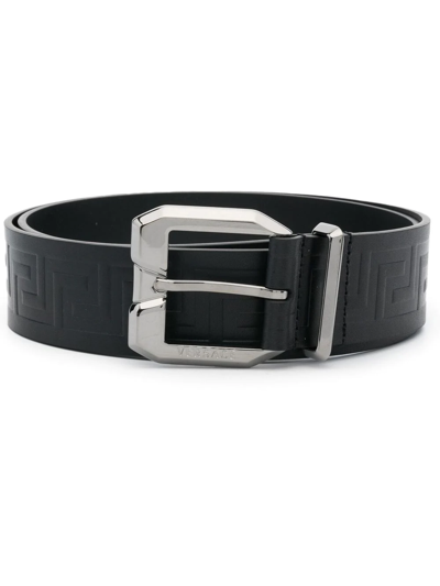 Shop Versace Greca-detailing Leather Belt In Black