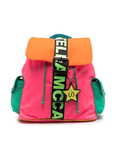 Shop Stella Mccartney Logo Print Colour-block Backpack In Pink