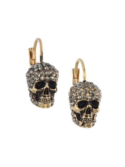 Shop Alexander Mcqueen Women's Crystal Skull Earrings In Cigar Rust