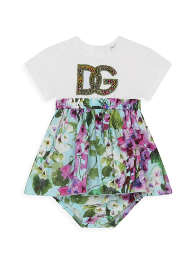 Shop Dolce & Gabbana Baby Girl's Embroidered Logo Floral Print Dress In Neutral