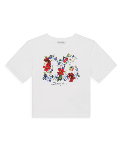 Shop Dolce & Gabbana Little Girl's & Girl's Floral Print Logo T-shirt In White Multi
