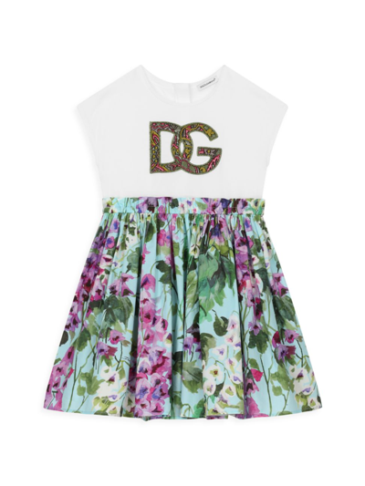 Shop Dolce & Gabbana Little Girl's & Girl's Embroidered Logo Floral Print Dress In Neutral