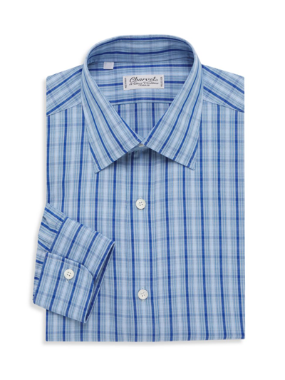 Shop Charvet Men's Glenplaid Stripe Dress Shirt In Blue Multi