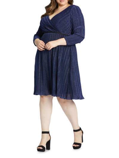 Shop Mac Duggal Women's Plus Size Metallic Midi-dress In Sapphire