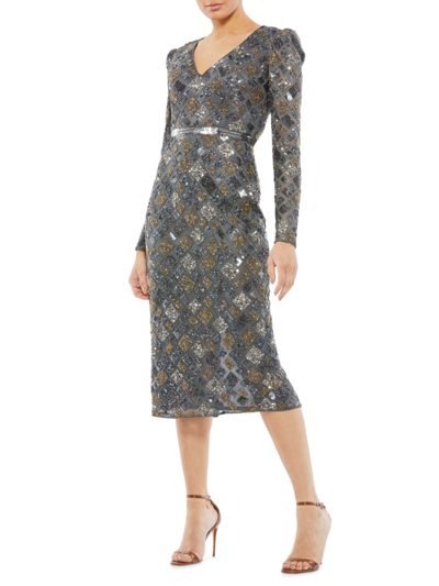 Shop Mac Duggal Women's Sequined Midi-dress In Charcoal