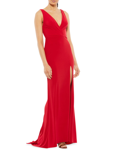 Shop Mac Duggal Women's Ieena Plunging Jersey Gown In Red