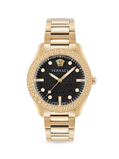 Shop Versace Men's Greca Dome 42mm Bracelet Watch In Yellow Gold