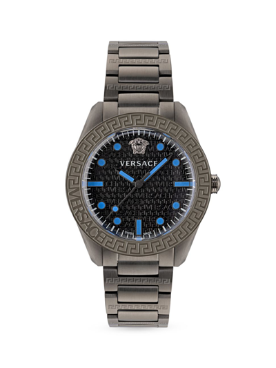 Shop Versace Men's Greca Dome 42mm Bracelet Watch In Gunmetal