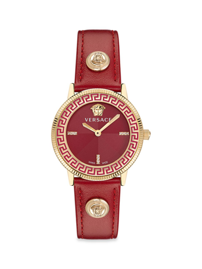 Shop Versace Women's V-tribute Leather Strap Watch In Red