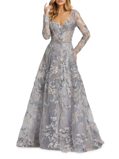 Shop Mac Duggal Women's Lace A-line Gown In Gray Multi