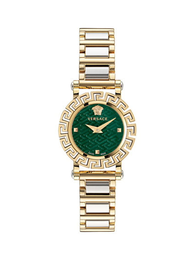 Shop Versace Women's Greca Glam 30mm Bracelet Watch In Gold