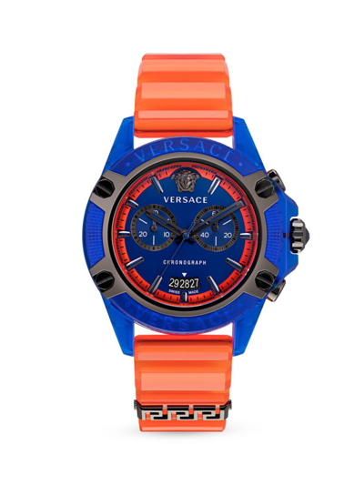 Shop Versace Men's Icon Active 44mm Silicone Watch In Blue