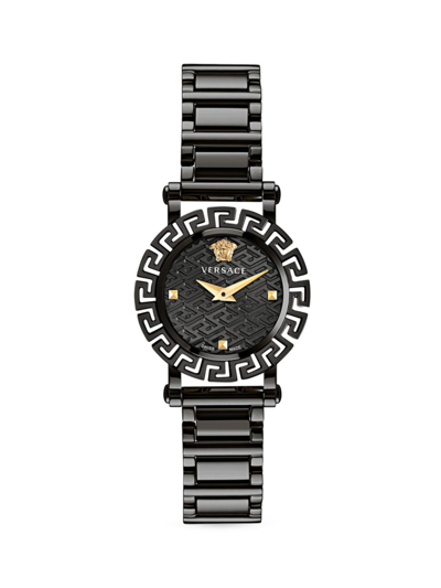 Shop Versace Women's Greca Glam 30mm Bracelet Watch In Black