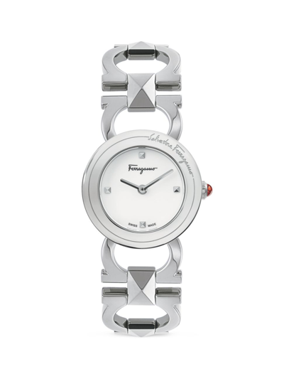 Shop Ferragamo Women's Double Gancini Stud Silvertone Stainless Steel Bracelet Watch