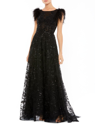 Shop Mac Duggal Women's Feathered A-line Gown In Black