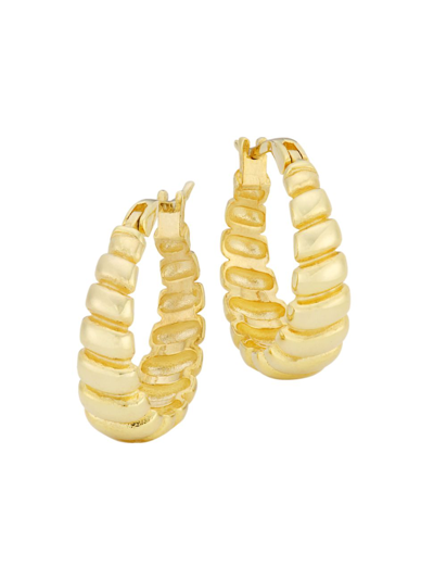 Shop Adinas Jewels Women's Large 14k-gold-plated Ridged Hoop Earrings