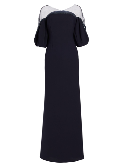 Shop Rene Ruiz Collection Women's Crepe Illusion Gown In Navy