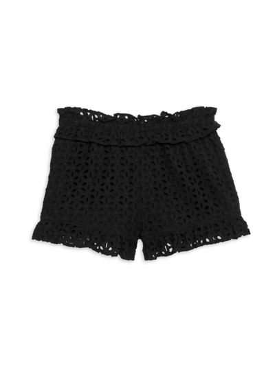 Shop Mia New York Girl's Eyelet Cotton Shorts In Black