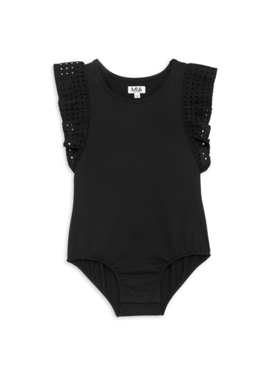 Shop Mia New York Girl's Eyelet Bodysuit In Black