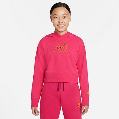 Shop Nike Girls' Air French Terry Crop Hoodie In Rush Pink/sangria/dark Sulfur