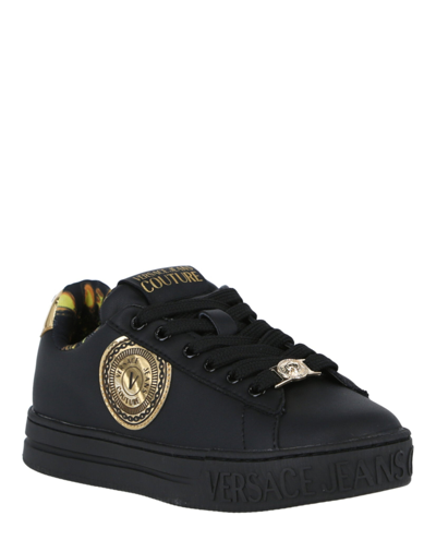 Shop Versace Jeans Couture Womens Leather Court Sneakers In Nero