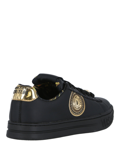 Shop Versace Jeans Couture Womens Leather Court Sneakers In Nero