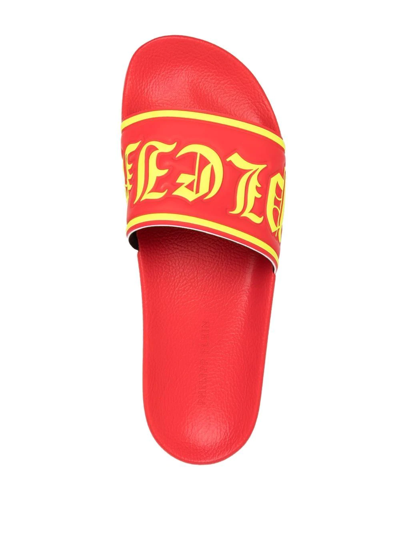 Shop Philipp Plein Gothic Logo Slides In Red