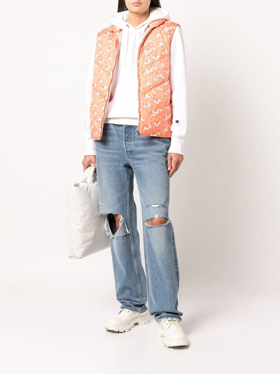 Shop Erl Reversible Logo-print Padded Gilet In Orange