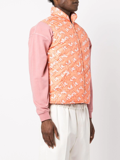 Erl Reversible Quilted Logo-print Shell Down Gilet In Orange