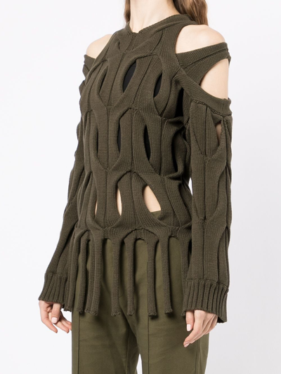 Shop Dion Lee Cut-out Cable-knit Jumper In Green