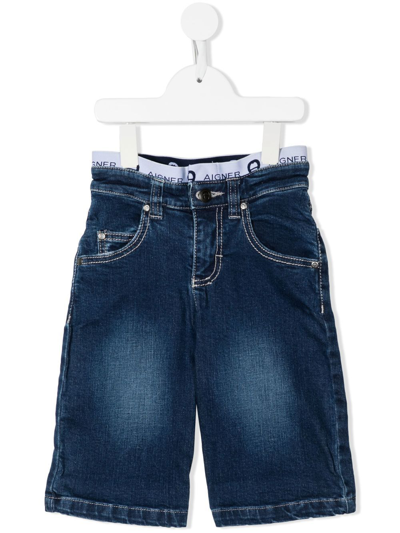 Shop Aigner Logo-waist Denim Shorts In Blue