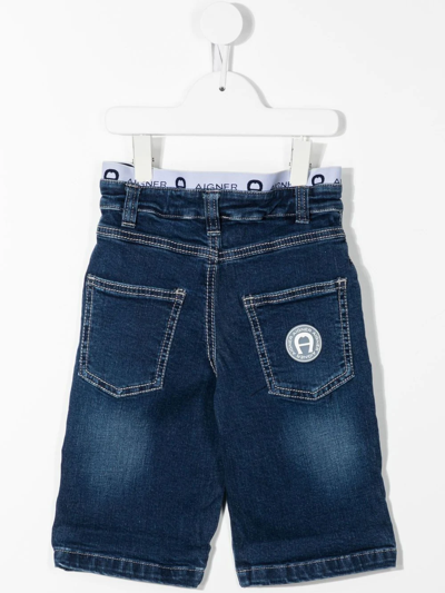 Shop Aigner Logo-waist Denim Shorts In Blue