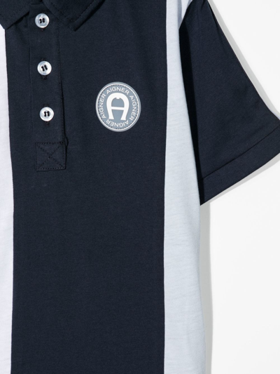 Aigner Logo-patch Striped Polo Shirt In Blue