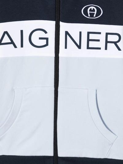 Aigner Logo-print Panelled Zip Hoodie In Blue
