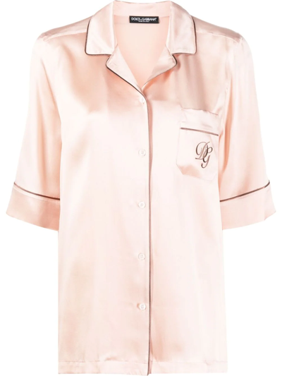 Shop Dolce & Gabbana Logo-embroidered Pyjama-style Shirt In Pink