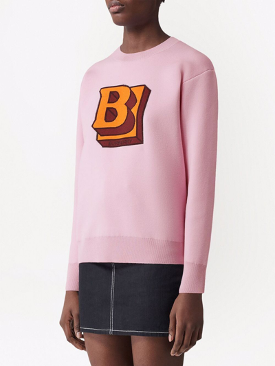 Shop Burberry Intarsia-logo Jumper In Pink