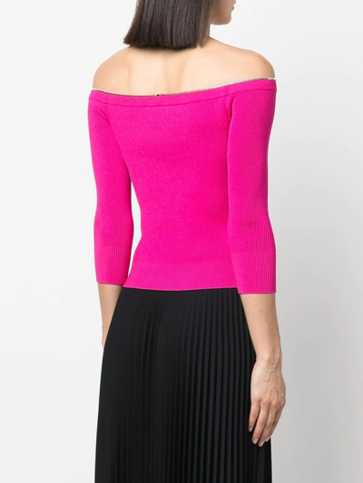 Shop Alexander Mcqueen Front-zip Off-shoulder Top In Pink