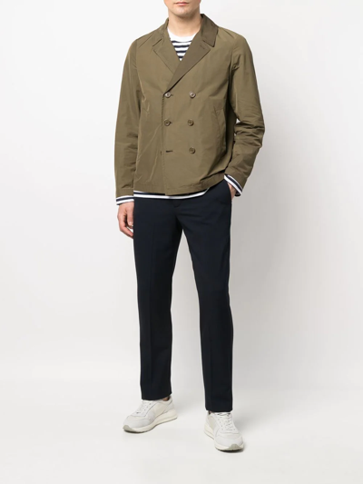 Shop Paltò Double-breasted Cotton Jacket In Green