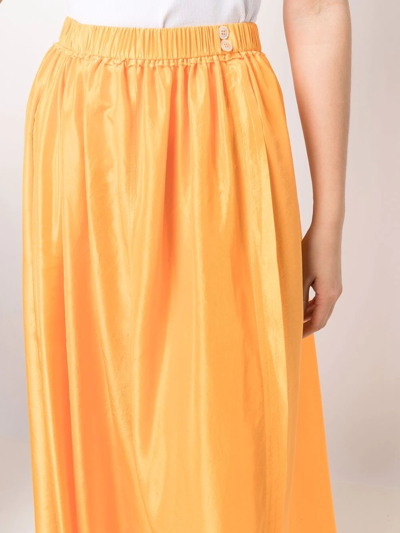 Shop Forte Forte Button-detail Pleated Midi Skirt In Orange