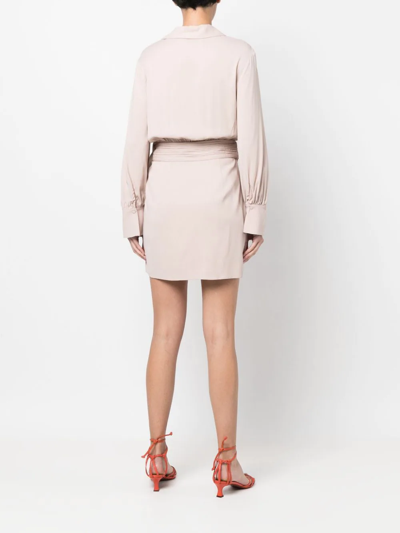Shop Self-portrait Asymmetric Gathered Wrap Mini Dress In Neutrals