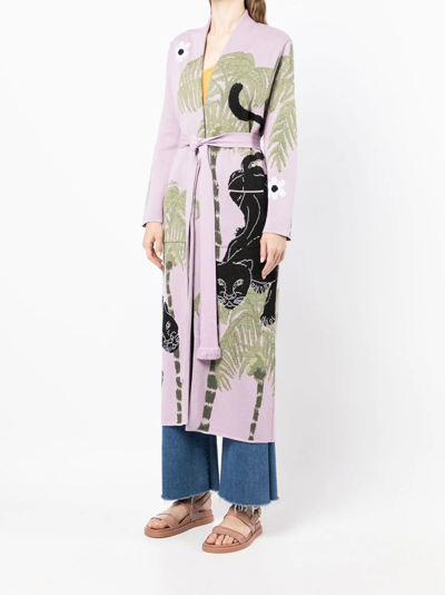 Hayley Menzies Prowling Panther Cotton Jacquard Duster Cardigan In Purple