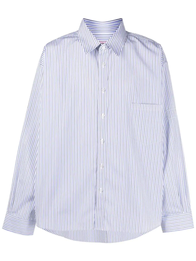 Shop Martine Rose Fine Stripe Cotton Shirt In Blue