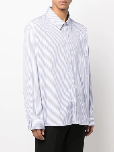 Shop Martine Rose Fine Stripe Cotton Shirt In Blue
