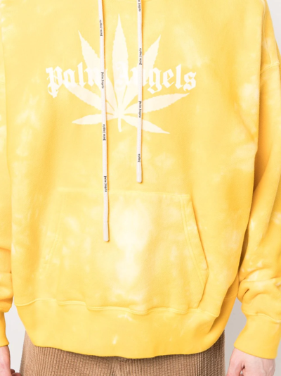 Shop Palm Angels Leaf Tie-dye Logo-print Hoodie In Yellow