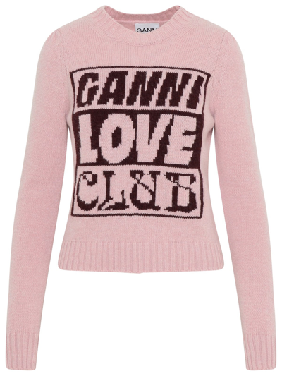 Shop Ganni Pink Wool Blend Sweater