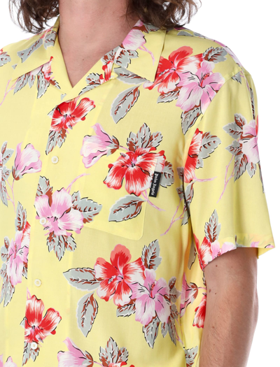 Shop Palm Angels Hibiscus Bowling Shirt In Yellow Flowers
